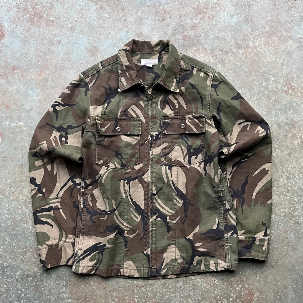 Wallace & Barnes Mens Camo Zip Military Shirt Jacket XS Green Brown FA18 J6038